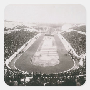 Ansicht der ersten offiziellen olympischen Spiele Quadratischer Aufkleber