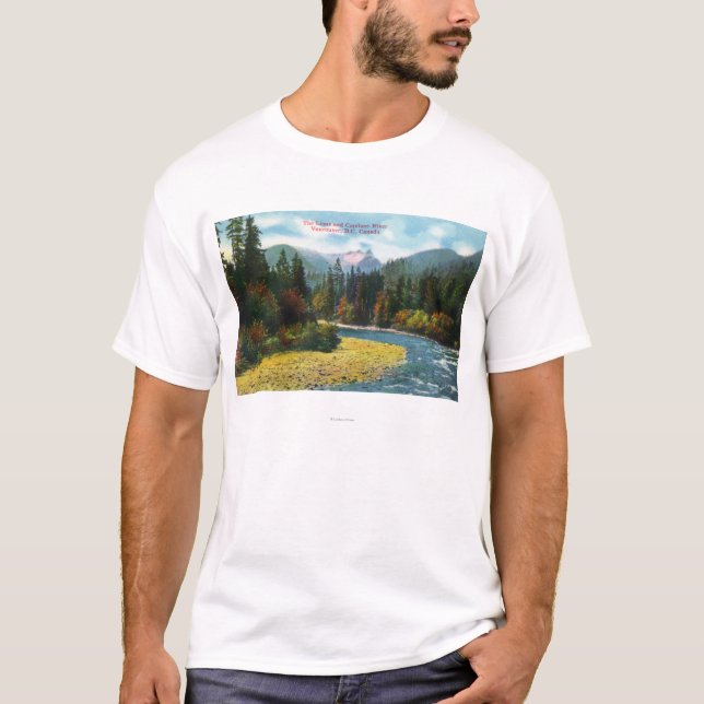 Ansicht der Löwen und des Capilano Flusses T-Shirt (Vorderseite)
