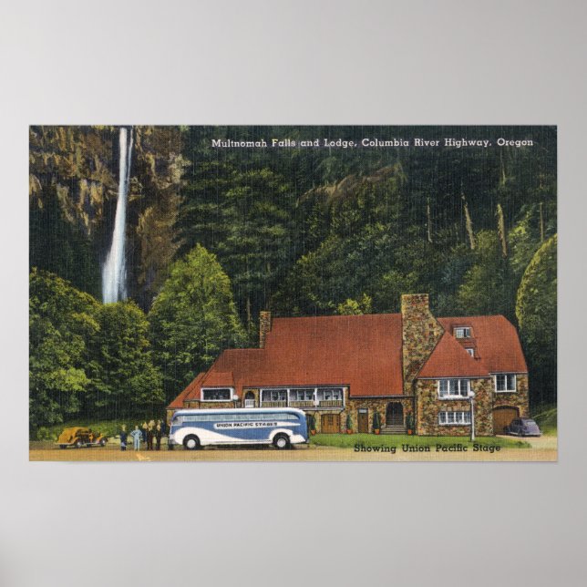 Ansicht der Multnomah Falls Lodge Poster (Vorne)