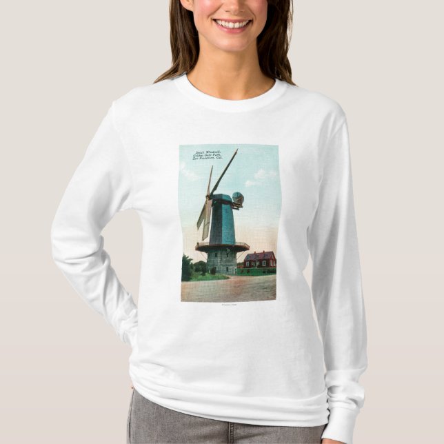 Ansicht der niederländischen Windmühle an Golden T-Shirt (Vorderseite)