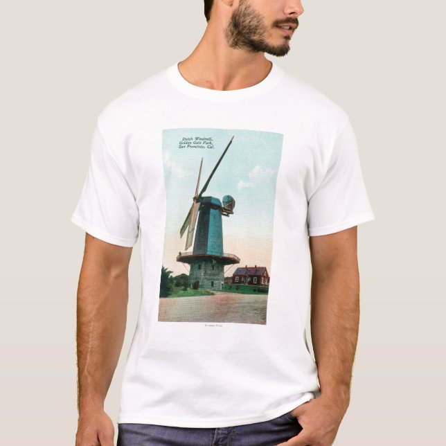 Ansicht der niederländischen Windmühle an Golden T-Shirt (Vorderseite)