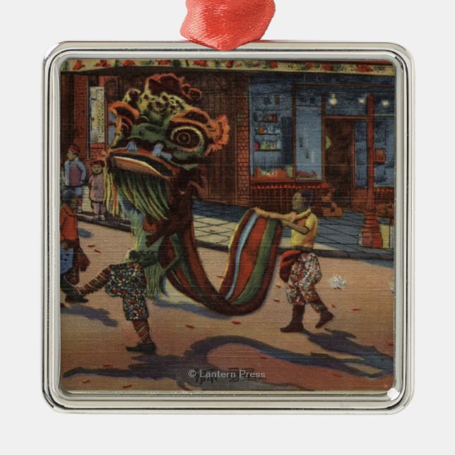 Ansicht der Parade in Chinatown Silbernes Ornament (Vorne)
