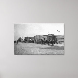 Ansicht der Pferdelastwagen-Teams auf Straße Leinwanddruck