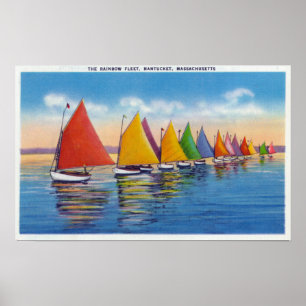 Ansicht der Regenbogen-Segelboot-Flotte Poster
