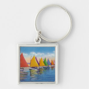 Ansicht der Regenbogen-Segelboot-Flotte Schlüsselanhänger