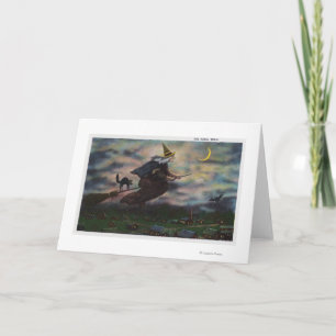 Ansicht der Salem-Hexe auf ihrem Besen Karte