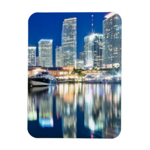 Ansicht der Skyline mit Reflexion im Wasser, Miami Magnet