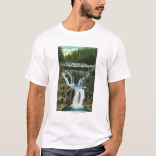 Ansicht der Spalte-Felsen-Fälle und der Brücke T-Shirt