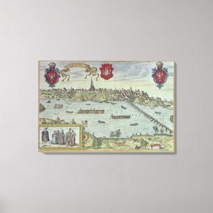 Ansicht der Stadt von Warschau neben dem Fluss Leinwanddruck
