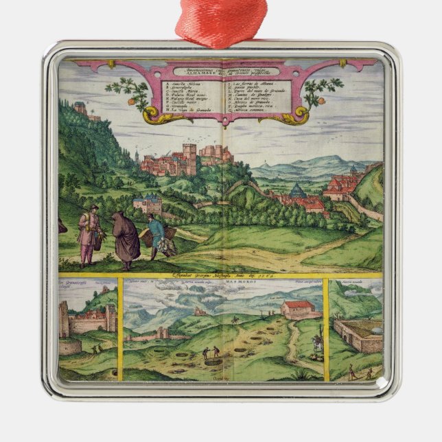 Ansicht des Alhambras, von 'Civitates Orbis Terrar Silbernes Ornament (Vorne)