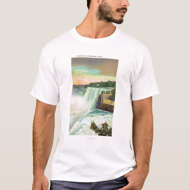 Ansicht des Amerikaners fällt von der Ziegen-Insel T-Shirt (Vorderseite)