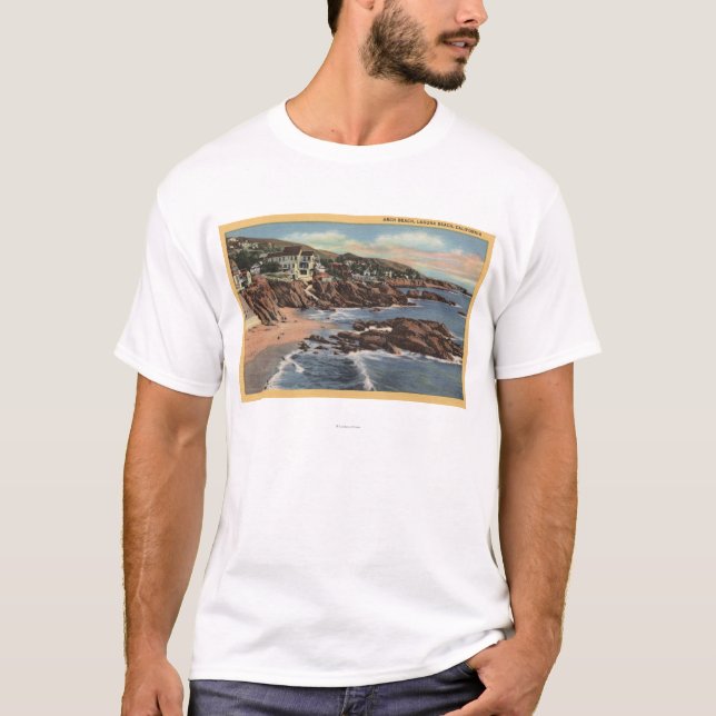 Ansicht des Bogen-Strandes mit Häusern T-Shirt (Vorderseite)