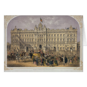 Ansicht des Buckingham Palace mit einer Menge