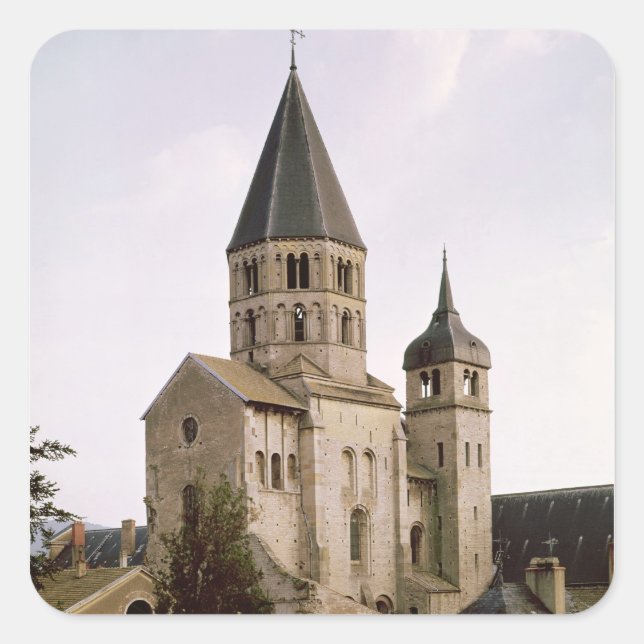 Ansicht des Clocher de L'Eau Benite Quadratischer Aufkleber (Vorderseite)