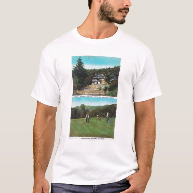 Ansicht des Golf-Kurses, Krokett-Boden, Hütten T-Shirt (Vorderseite)
