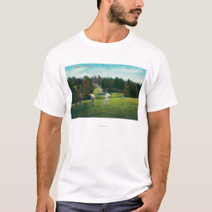 Ansicht des Golfspielers ungefähr bereit zu T-Shirt