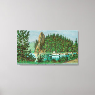 Ansicht des Hahnfelsens und des Riverboat Leinwanddruck