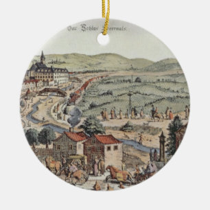 Ansicht des Nordens von Wien mit dem Schlos Hernal Keramikornament