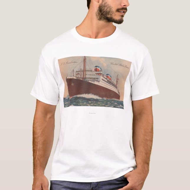 Ansicht des S.S. Manhattan Cunard Kreuzschiffs T-Shirt (Vorderseite)