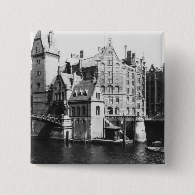 Ansicht des Speicherstadt Hamburg, c.1910 Button (Vorderseite)