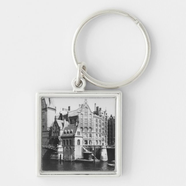 Ansicht des Speicherstadt Hamburg, c.1910 Schlüsselanhänger (Vorne)