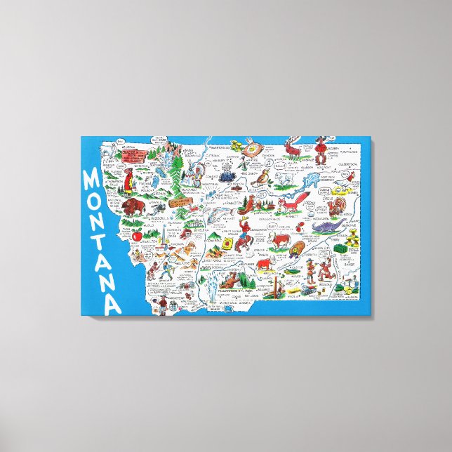 Ansicht des Staat mit Cartoon, Landschaftliche Ber Leinwanddruck (Vorderseite)