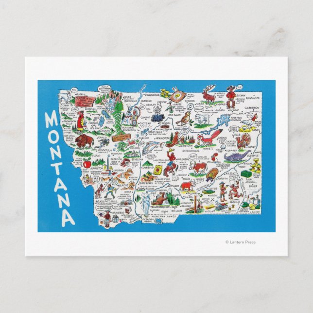 Ansicht des Staat mit Cartoon, Landschaftliche Ber Postkarte (Vorderseite)