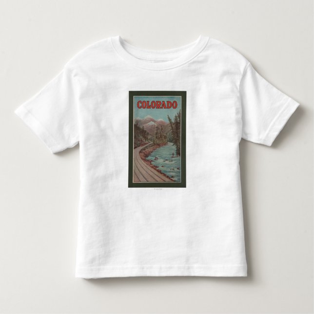 Ansicht des Zugs neben Fluss- Reise-Plakat Kleinkind T-shirt (Vorderseite)