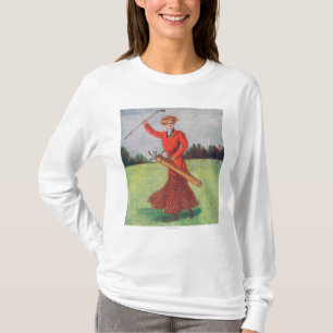 Ansicht einer Frau im roten Golf spielen T-Shirt