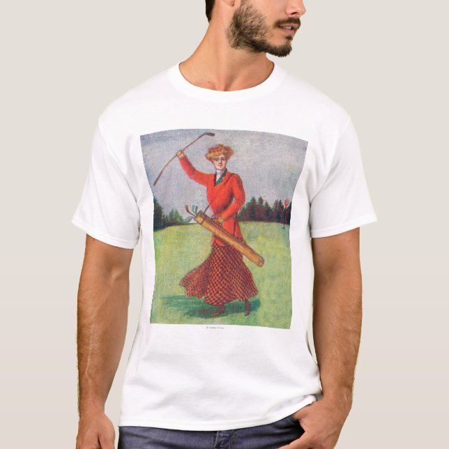 Ansicht einer Frau im roten Golf spielen T-Shirt (Vorderseite)