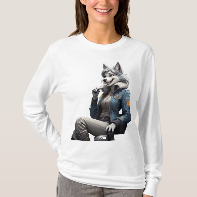 Ansicht einer furry anthropomorphischen grauen Hau T-Shirt (Vorderseite)