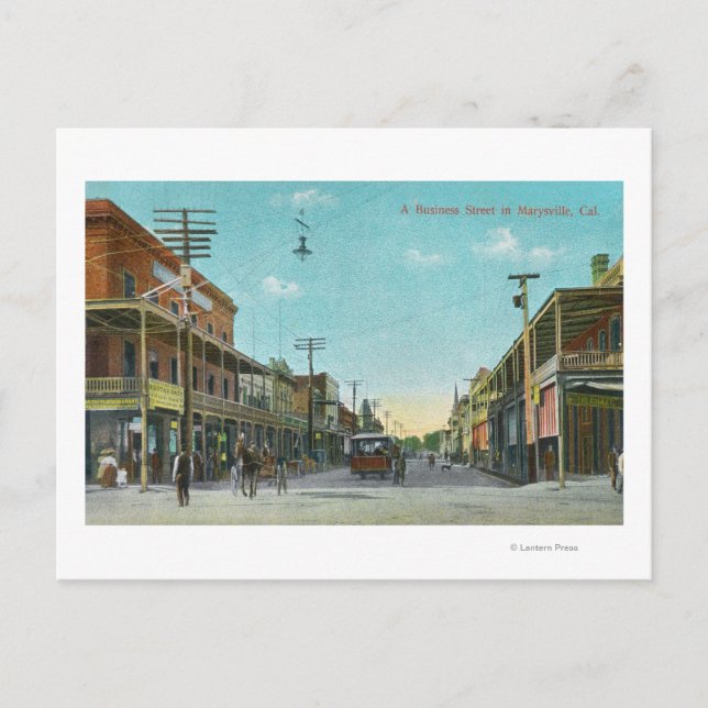 Ansicht einer GeschäftsstraßeMarysville, CA Postkarte (Vorderseite)