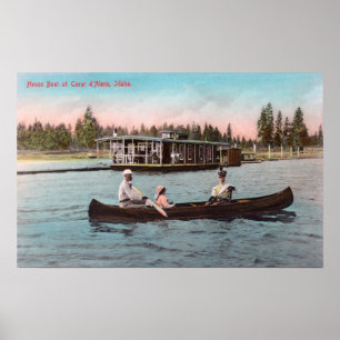 Ansicht eines Haus-Bootes auf dem See Poster