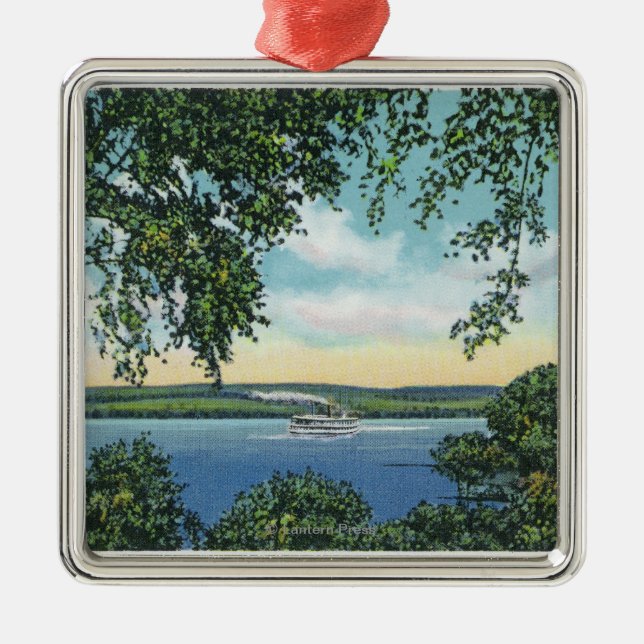 Ansicht eines Steamboat auf dem See Silbernes Ornament (Vorne)