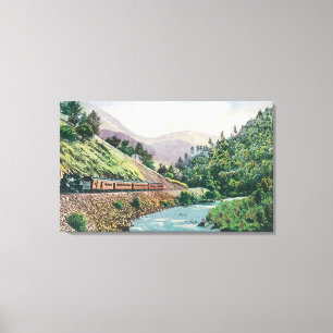 Ansicht eines Zugs, der zu Yosemite-Tal geht Leinwanddruck