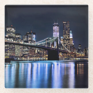 Ansicht New York der Brooklyn-Brückenreflexion Glasuntersetzer