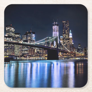 Ansicht New York der Brooklyn-Brückenreflexion Rechteckiger Pappuntersetzer