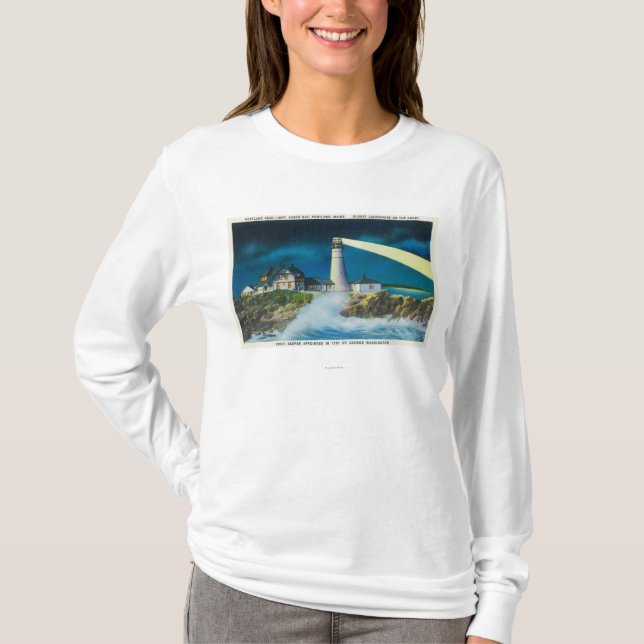 Ansicht Portlandhauptleuchtturmes auf Casco Bucht T-Shirt (Vorderseite)