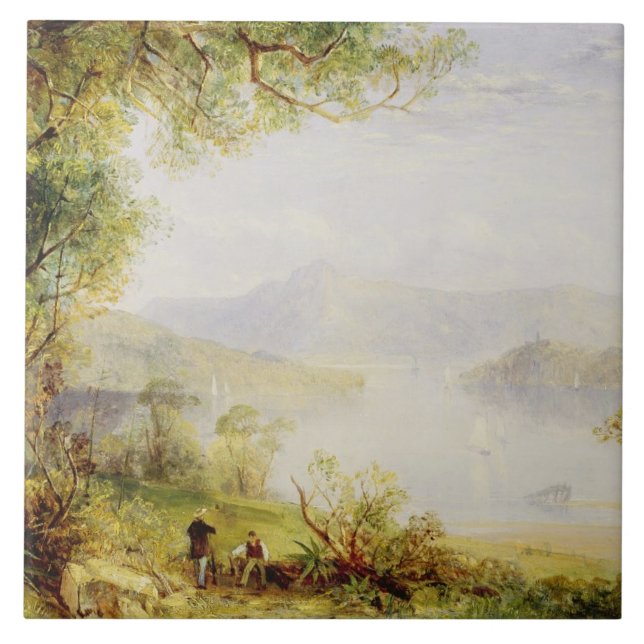 Ansicht über den Hudson, c.1840-45 (Öl auf Platte) Fliese (Vorderseite)