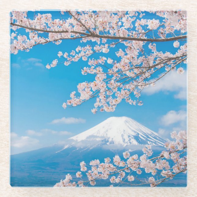 Ansicht vom Fujisan mit Kirschblüten Glasuntersetzer (Vorderseite)