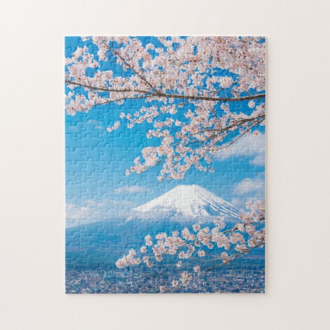 Ansicht vom Fujisan mit Kirschblüten Puzzle (Vertikal)