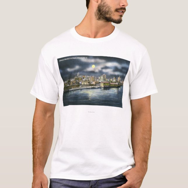 Ansicht von Albanien-Skylinen nachts T-Shirt (Vorderseite)