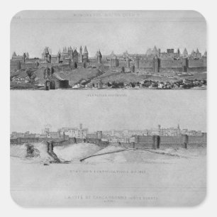Ansicht von Carcassonne von der Westseite Quadratischer Aufkleber