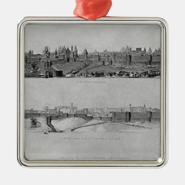 Ansicht von Carcassonne von der Westseite Silbernes Ornament (Vorne)