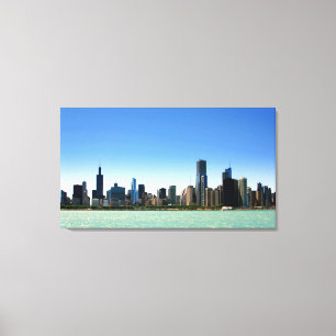 Ansicht von Chicago-Skylinen durch Michigansee Leinwanddruck
