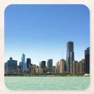 Ansicht von Chicago-Skylinen durch Michigansee Rechteckiger Pappuntersetzer