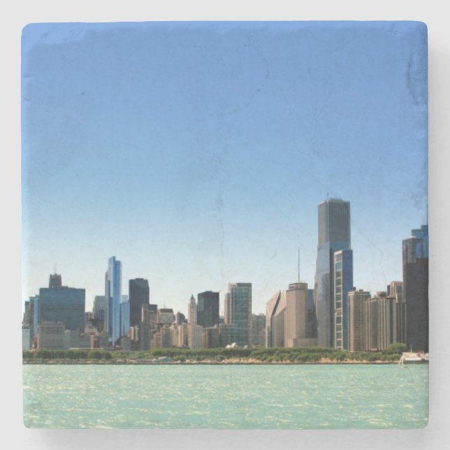 Ansicht von Chicago-Skylinen durch Michigansee Steinuntersetzer (Vorderseite)