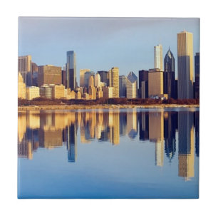 Ansicht von Chicago-Skylinen mit Reflexion Fliese