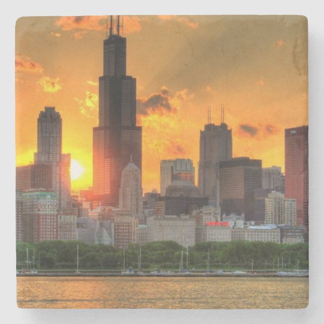 Ansicht von Chicagos Skylinen von Adler Steinuntersetzer (Vorderseite)