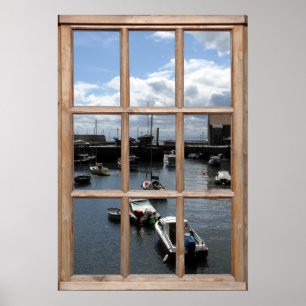 Ansicht von Fischereifahrzeugen aus einem Fenster Poster